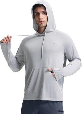 BALEAF Herren Schwimm Hoodie UV Schutz Schnelltrocknend Atmungsaktiv Grau S