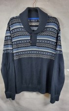 Nautica Men's Pullover Sweater Shawl Collar Fair Isle Size Large Blue Gray