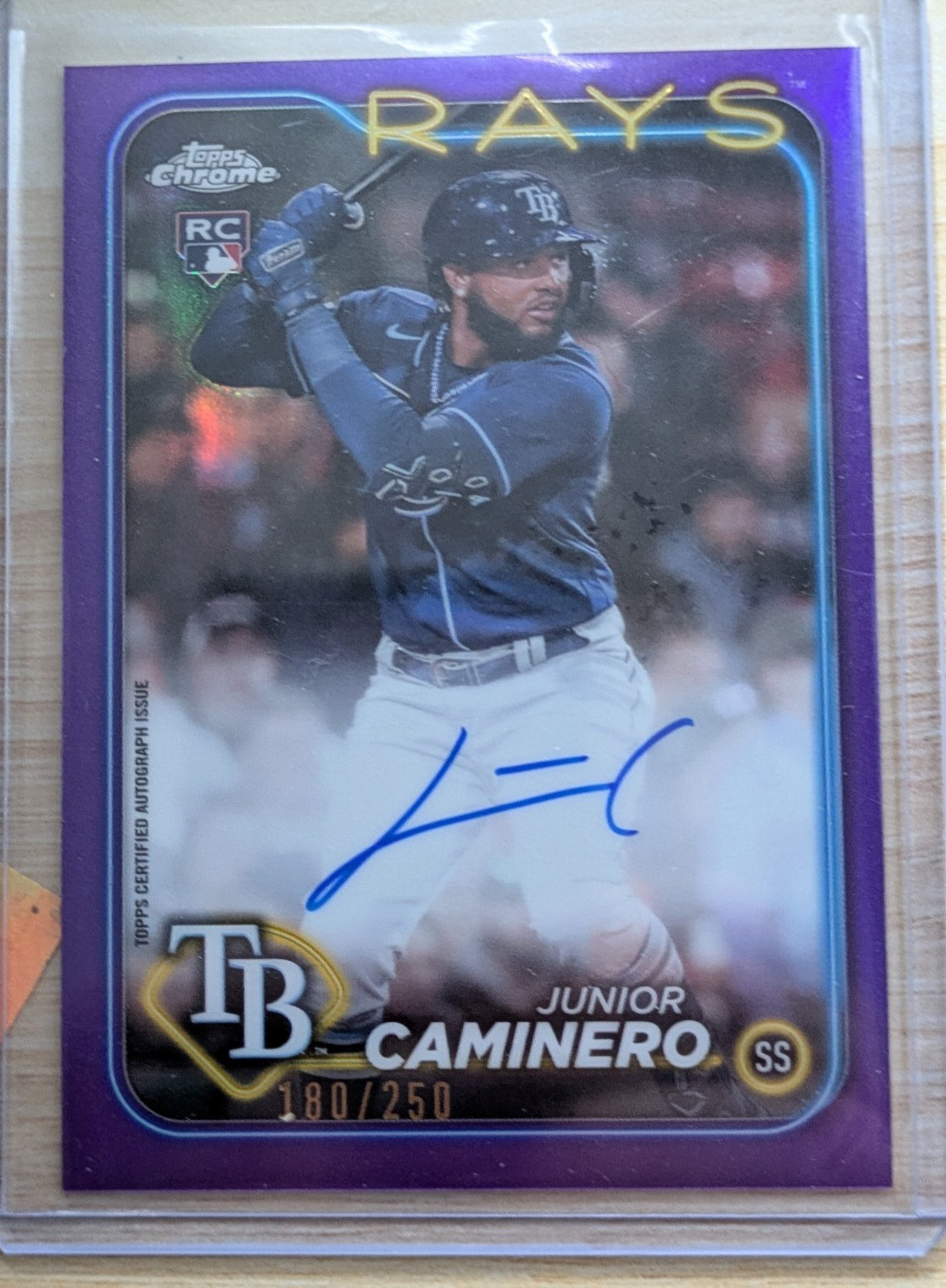 2024 Topps Chrome Autographs Junior Caminero Purple Refractor Rookie Auto /250