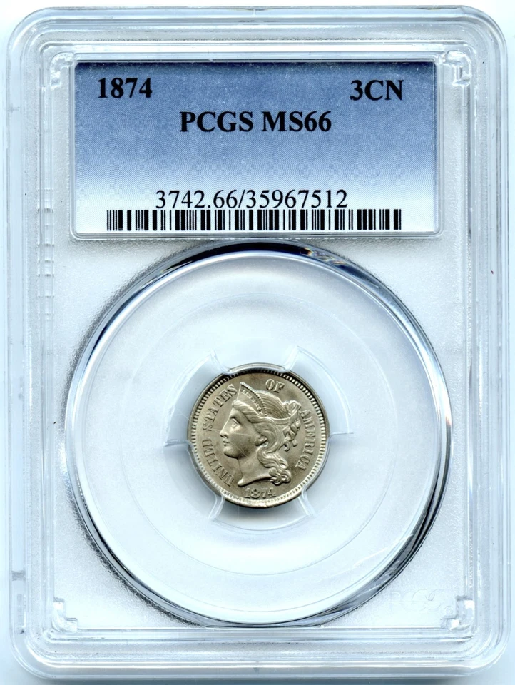 1874 Three Cent Nickel, PCGS MS66, Registry Coin! - Image 3 of 3