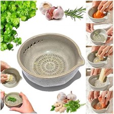Handmade Garlic Grater X Herb Bowl,2-In-1 Pottery Herb Stripper Bowl