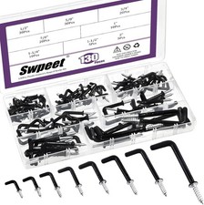 130 Pcs Screw Cup Hook Set, 8 Sizes, Black Vinyl Coated, L Shaped Hooks