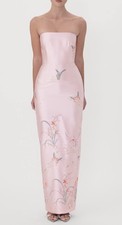 SAU LEE Ilsa Embroidered Strapless Satin Gown In Pink Multi New $750 Size 6