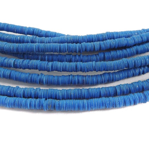 Vulcanite "Vinyl" Heishi Blue Trade Beads 32 Inch - Afbeelding 1 van 3