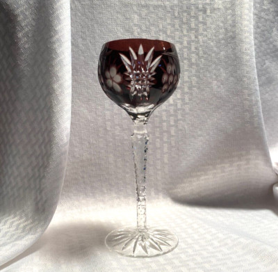 AJKA MARTISA WINE GLASS AMETHYST PURPLE CUT TO CLEAR CRYSTAL HUNGARY BOHEMIAN