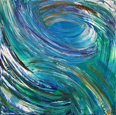 ABSTRAKTES GEMÄLDE ORIGINAL KUNST Blau Grün Weiß Gold Kunst ACRYL LEINWAND 