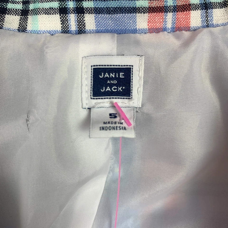 Chaqueta Blazer Janie & Jack Azul a Cuadros Preppy Niños Pequeños Talla 5 Mangas Alteradas Foto 3 de 4