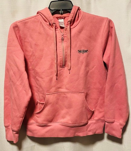 Levi's Girls Hoodie Size Large Pink ¼ Zip Sherpa Lined Embroidered Logo - Picture 11 of 12