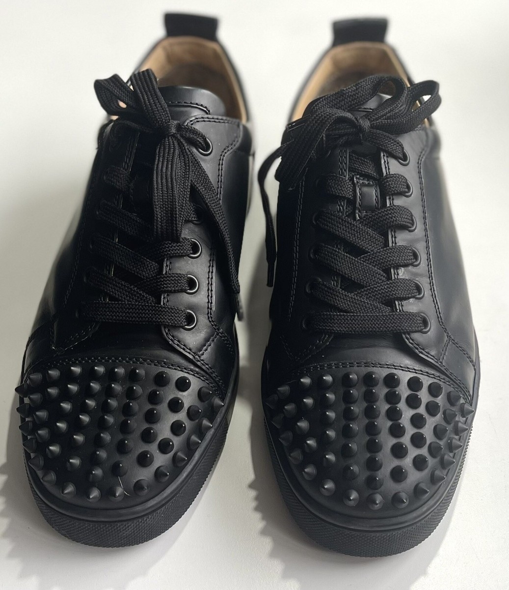 Men's Christian Louboutin Black Leather Low Spike Sneakers Men's Christian Louboutin Black Leather Low Spike Sneakers