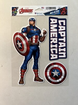 NEW Marvel CAPTAIN AMERICA 3 Pc Set Vinyl Decals Vehicle/Laptop/Wall Reusable