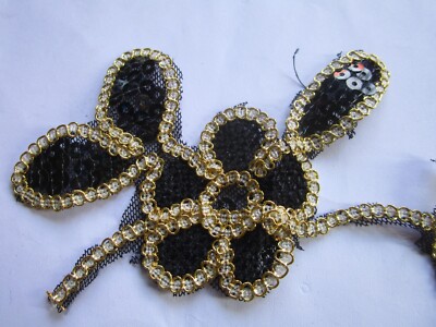 Wunderschönes Applikations Patch Bordürennähen Schwarzgold 19cm AP668