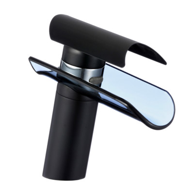 Cristal Cascada Grifería Cuarto de Baño Negro Lacado Grifo Agua Lavabo