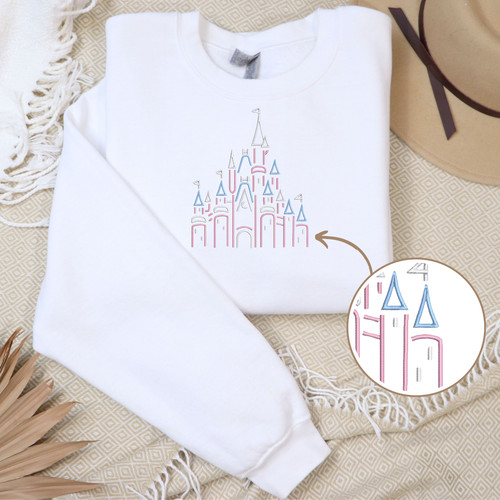 Cinderella Castle Outline Embroidered Hoodies Sweatshirts Full Chest Embroidery