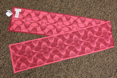 $98 Coach Tonal Dream C Knit Signature Scarf | Pink Scarlet / Silver | 60'' x 8''