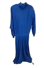 Vintage 80s Hearts Blue Balloon Top A-Line Skirt Mockneck Long Dress