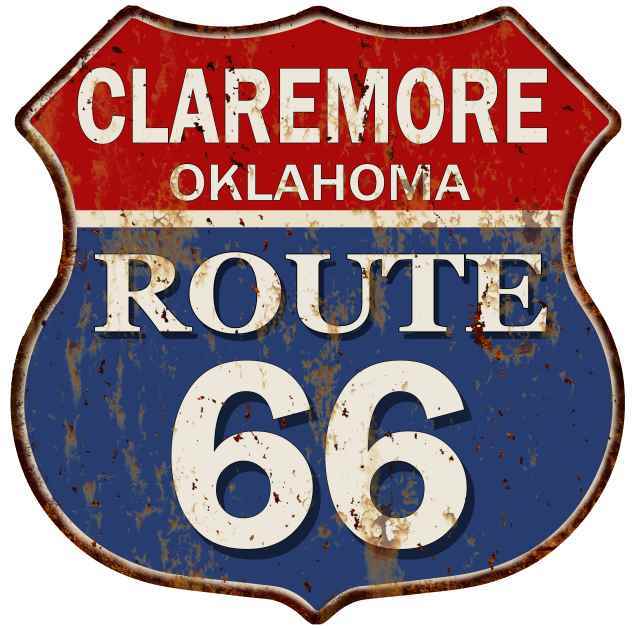 CLAREMORE, OKLAHOMA Route 66 Shield Metal Sign Man Cave Garage
