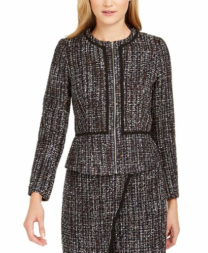 Calvin Klein Tweed Zip-Front Collarless 