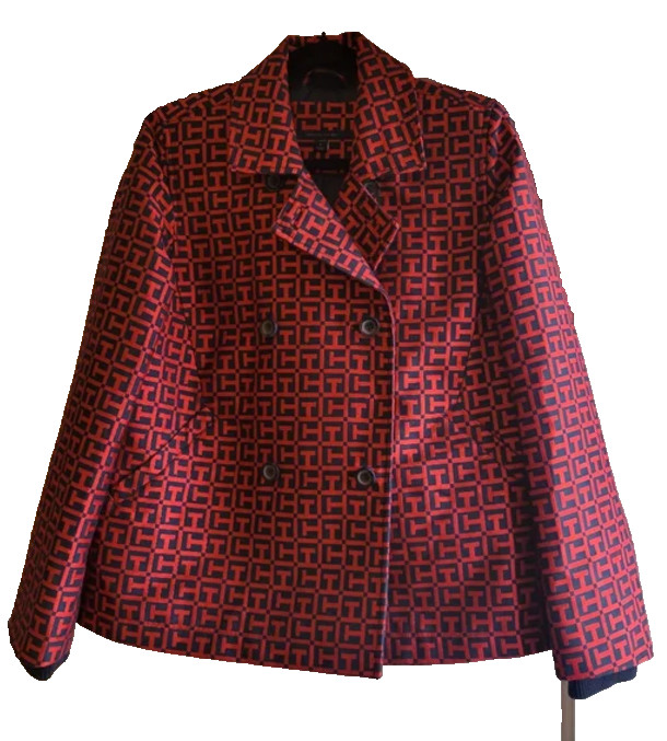 Tommy Hilfiger Women's Red Blue Print Double Breasted Jacket Size Medium