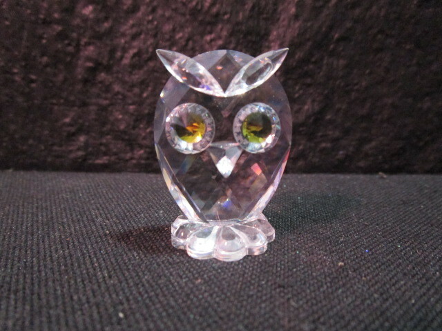 Swarovski Crystal Green Eyed Owl - Beautiful - Retired - With Box
