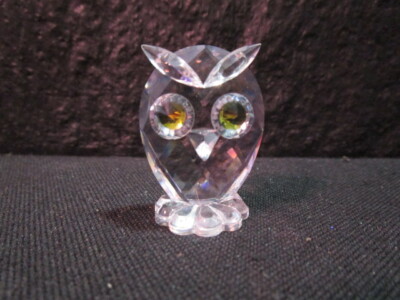 Swarovski Crystal Green Eyed Owl - Beautiful - Retired - With Box