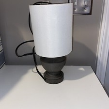 Gray Side Table Lamp and Shade 12  White Shade New