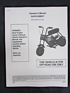 MANCO MINI-BIKE MODEL 580-01 ASSEMBLY OPERATOR PARTS LIST MANUAL SUPPLEMENT