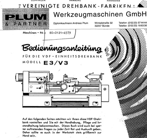 VDF Drehmaschine Bedienungsanleitung E3/V3