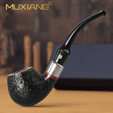 MUXIANG Briar Wooden Prince Pipe 9mm Sandblasted Tobacco Pipe Acrylic Bent Stem 