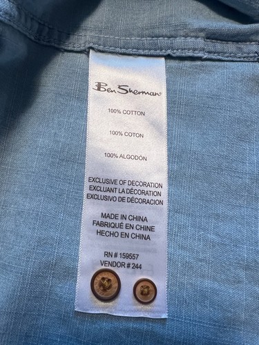 Camisa BenSherman Calce Clásico Manga Larga Algodón Cambray Talla S Azul Oscuro Nueva con Etiquetas $99 - Imagen 14 de 14