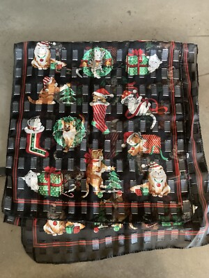 Christmas Cat Kitty Scarf Merry Holiday Black Red Playful 13x58  NEW