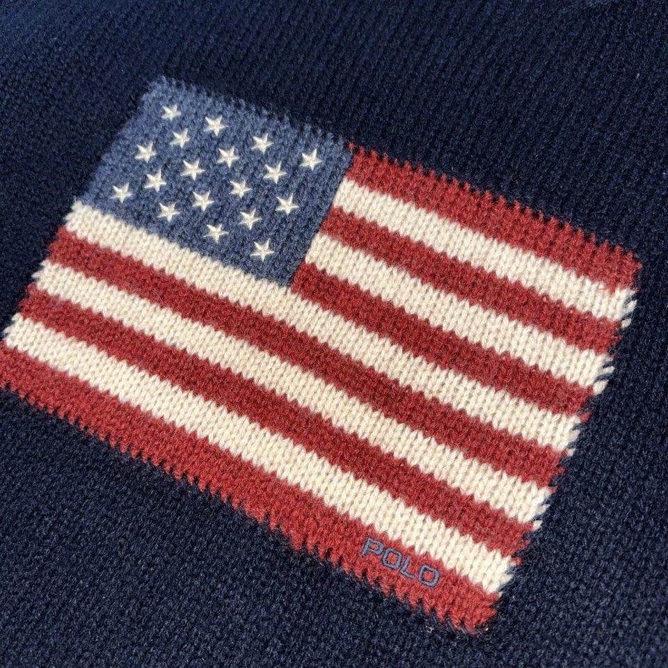 Suéter Polo Ralph Lauren Bandera EE. UU. Para Hombre 100% Lana Azul Marino-Talla XL Foto 2 de 4