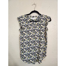 Loft Women's Multicolor Floral Printed Ruffle Asymmetrical V-Neck Blouse Size XS