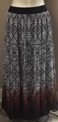 RUBY RD. Petite SKIRT 6P Full LONG Lined Ruby Rd Pull-On TRIBAL PRINT 6 