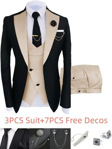 New Men's Suits 3 Pieces Groom Bestman Slim Fit Wedding Prom Party Tuxedo Elega - Picture 27 of 27