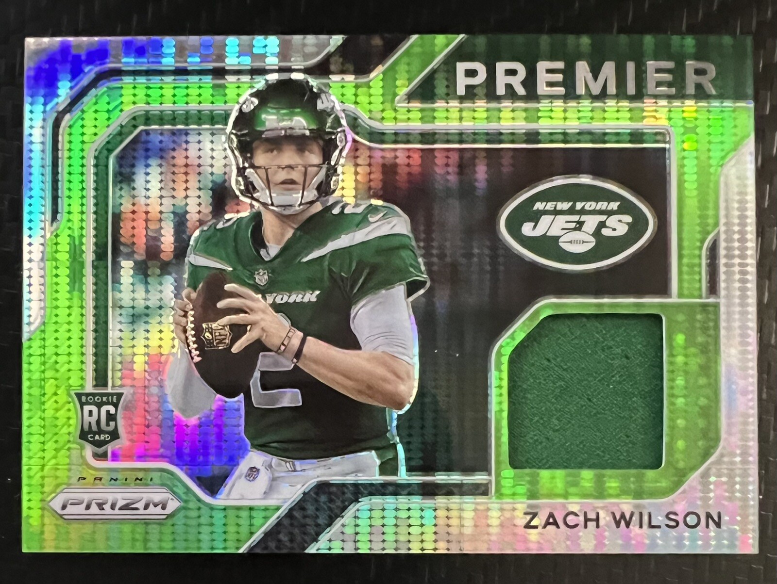 Zach Wilson Panini Prizm Premier Jersey #PJ2 Neon Green Pulsar