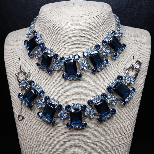Vintage JULIANA D&E Five Link Necklace Bracelet Deep Sapphire Open Back. 10625
