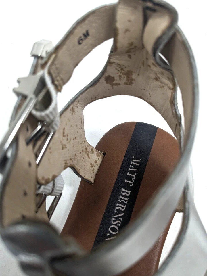 Sandalias Gladiador MATT BERNSON Cuero Plateado KM Talla 6 Nuevas con Etiquetas Foto 4 de 4