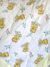 Vintage Riegel Quilted Baby Blanket Crib Lap Yellow Teddy Bears 36  x 48  USA