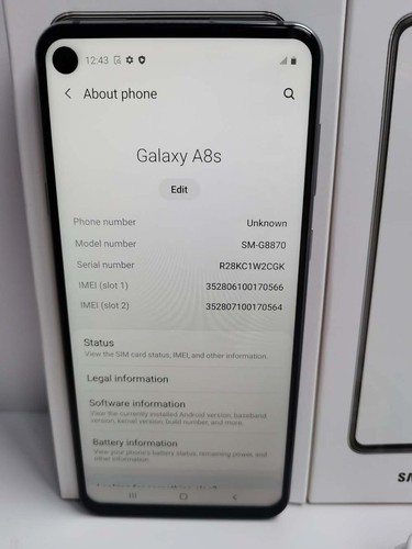 Unlocked - Galaxy A8s (SM-G8870) Android10 6+128GB Dual SIM 6.4" Smartphone - Picture 8 of 13