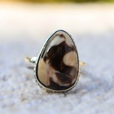 PEANUT WOOD JASPER NATURAL GEMSTONE 925 SOLID STERLING SILVER JEWELRY RING