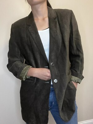 Vintage Marks & Spencer Made In UK Brown Olive Long Blazer Jacket Womens 16