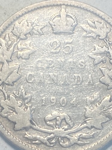 OLD CANADIAN COIN 1904 - 25 CENTS .925 SILVER - King Edward VII LOW MINTAGE - Picture 9 of 9