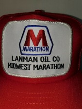 MENS VINTAGE RARE MARATHON RED SNAPBACK HAT GAS. Lannan Oil Marathon. Collect