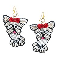 White Multi Bead Dog Drop Earrings for Women