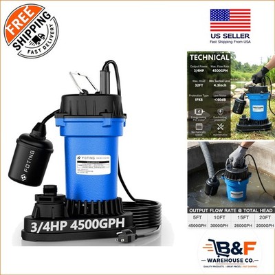 4500 GPH High-Efficiency Submersible Pump with Automatic Tethered Switch