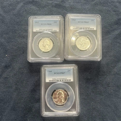 Lot Of 3 Silver Proof Quarters PCGS 1961,63,64