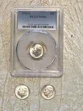 PCGS MS64  1953S FDR 10 Cent Silver 2 FDR DIME 1964 P&D ERROR Lot 3 SILVER COIN