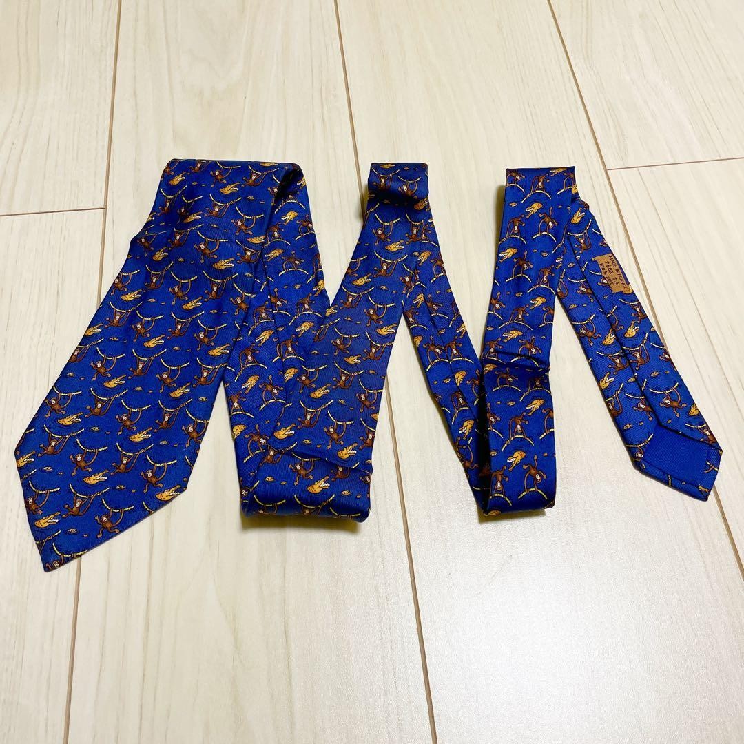 Hermès Necktie Monkey Crocodile Pattern Blue Used - image 9