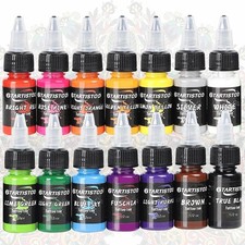 Professional Tattoo Ink Set - 14 Vegan-Friendly Colors, 1/2oz 15ml Pigment Sup