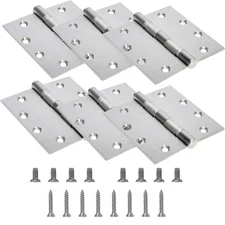 6-Pack 4.5 inch X 4.5 inch Silver Heavy Duty Commercial Door Hinge with Silen...